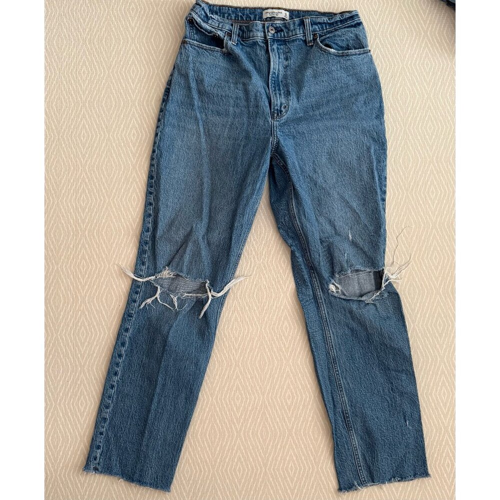 Abercrombie & Fitch Straight Leg Blue Distressed Jeans